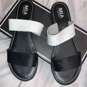 MIA Nila Black and White Leather slide sandal